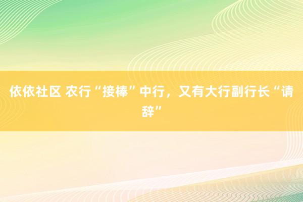 依依社区 农行“接棒”中行，又有大行副行长“请辞”