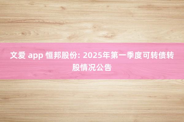 文爱 app 恒邦股份: 2025年第一季度可转债转股情况公告