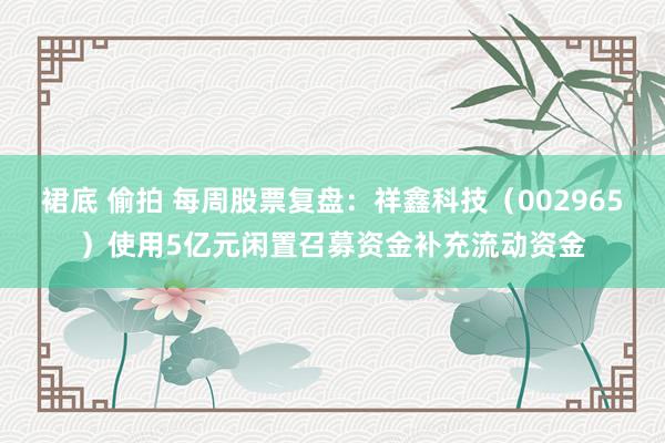 裙底 偷拍 每周股票复盘：祥鑫科技（002965）使用5亿元闲置召募资金补充流动资金