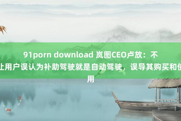 91porn download 岚图CEO卢放：不可让用户误认为补助驾驶就是自动驾驶，误导其购买和使用