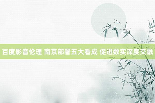 百度影音伦理 南京部署五大看成 促进数实深度交融